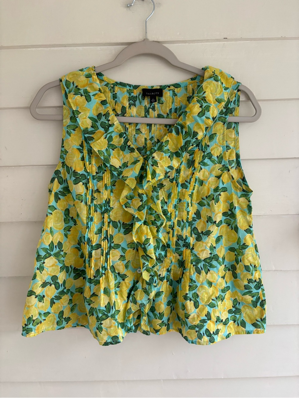 Talbots Pintuck Ruffle Trim Lemon Buches Top Women’s Size XS